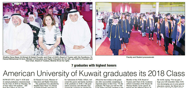 The American University of Kuwait Graduates its 2018 Class